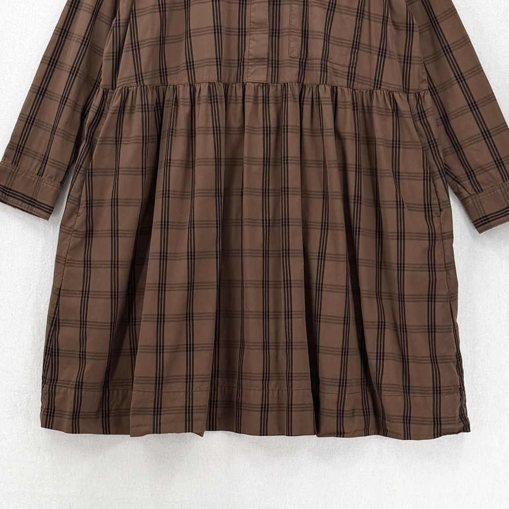 Everlane Shirt Dress Women Medium Brown Plaid Cotton Long Sleeve Babydoll Mini - Picture 12 of 16